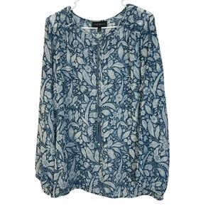 Lane Bryant Floral Print Blouse Long Sleeve Women's Size 14/16 Top Sheer